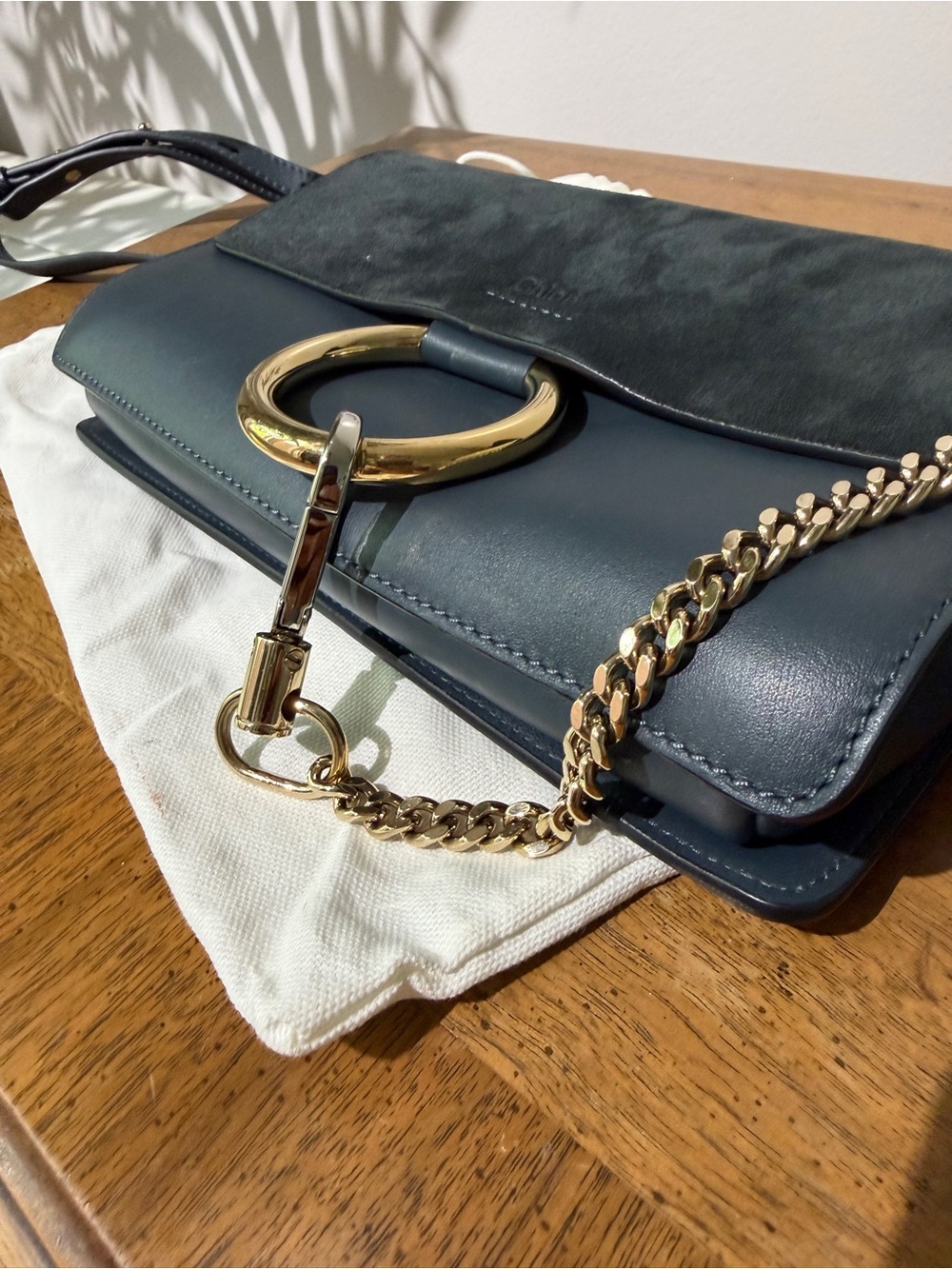 Authentic Chloé Faye Small Shoulder Bag Navy Suede Leather 3S1127-H20 w Dust Bag - Picture 3 of 12